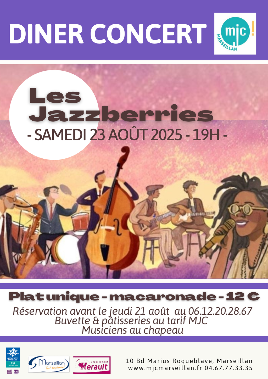Un dîner-concert jazz à la MJC de Marseillan le samedi 23 août